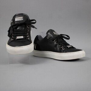 Philipp Plein Sz 38 Black Leather Upper Rubber Sole Silver Logo Tennis Shoes